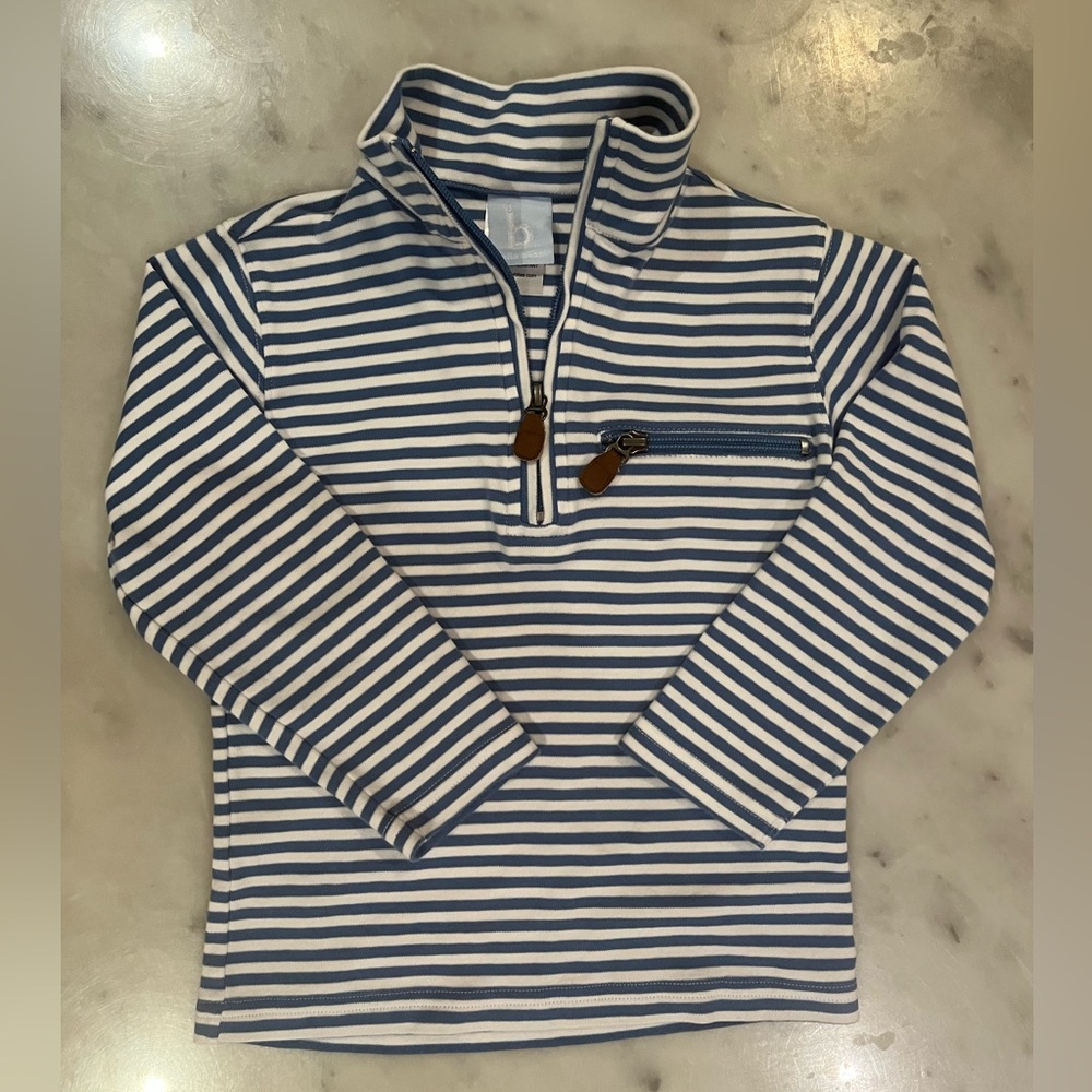 Bella Bliss boys quarter zip pullover blue white stripe Size 4